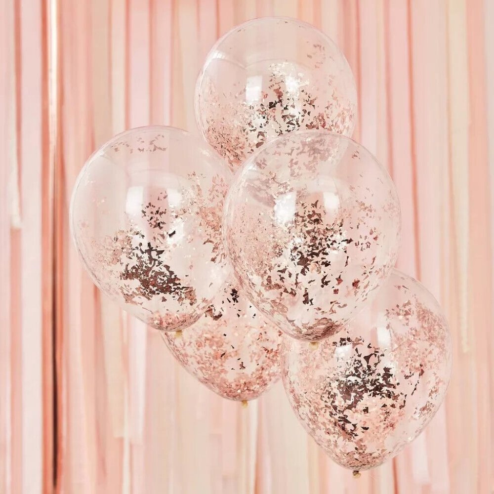 Ginger Ray 5 Rose Gold Shredded Confetti Filled Balloons Party Deco